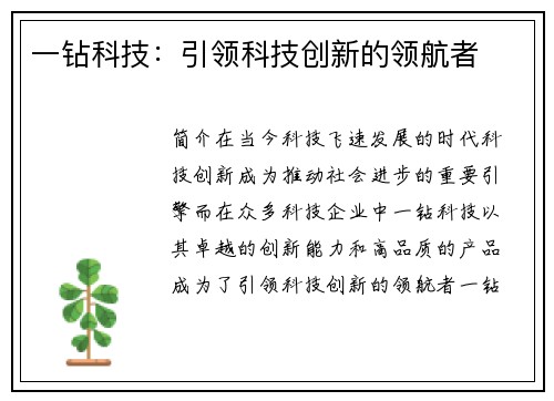 一钻科技：引领科技创新的领航者